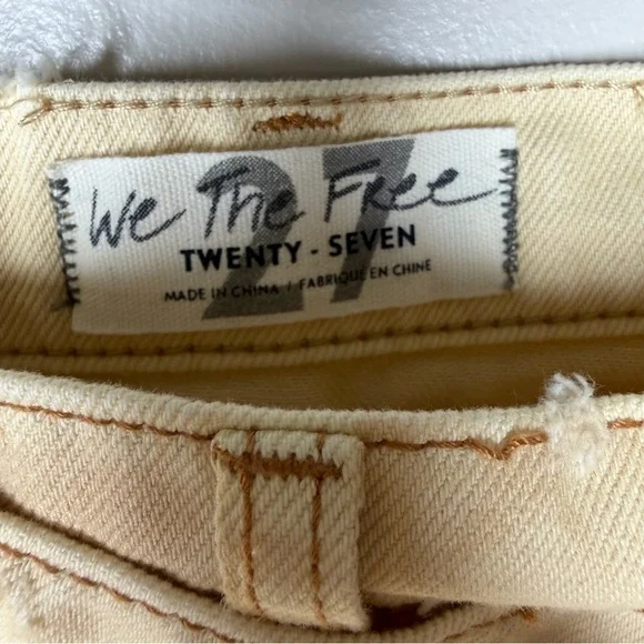 We The Free Cream Distressed Denim Mini Skirt 100% Cotton - Picture 4 of 7